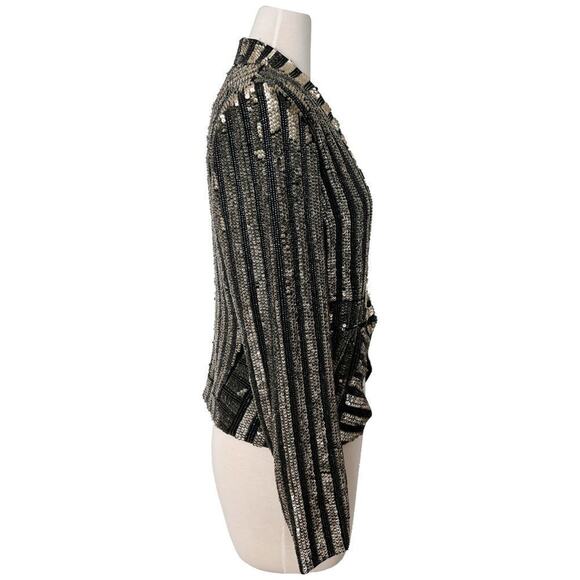 J. Mendel 2015 FW Sequin Stripe Silk-Lined Blazer Jacket Black Size 8 - Picture 6 of 11